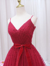 Red Spaghetti Strap Ball Gown Polka Dot Tulle Prom Dress Formal Dress - DollyGown